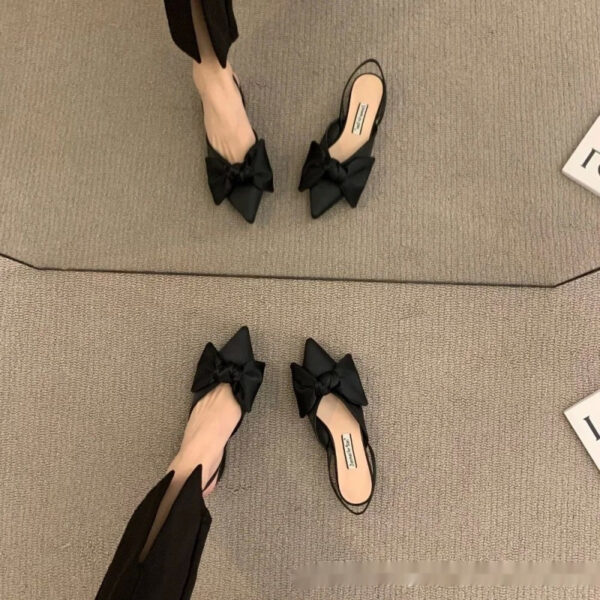 French-style Pointed-toe Bow-embellished Closed-toe Sandals For Women - Image 2