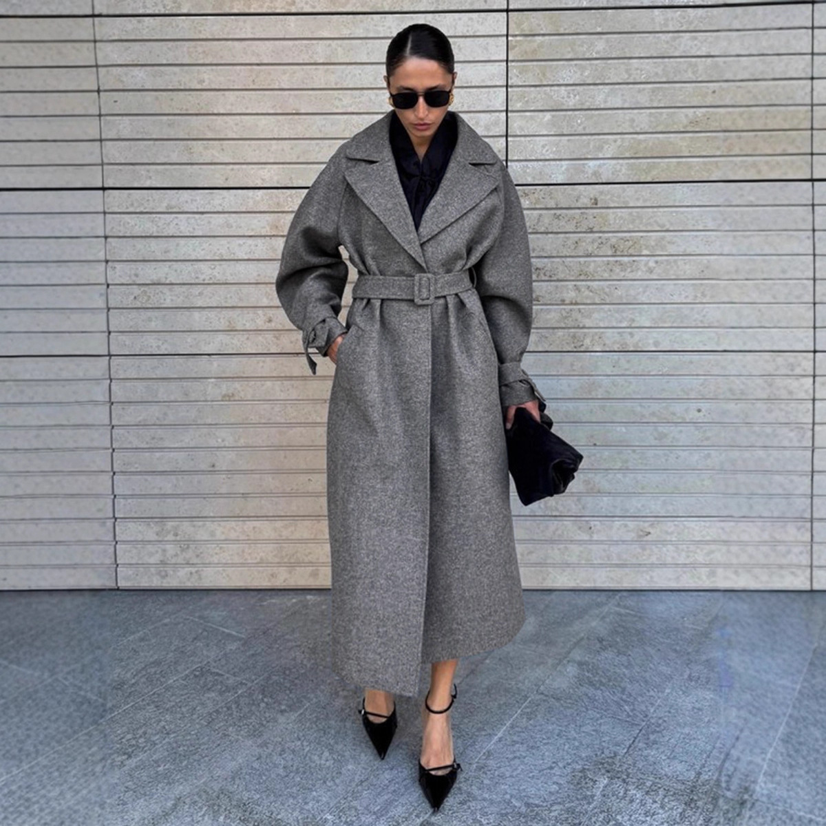 Fashionable Commuter-Style Lapel-Collar Split Loose Long Coat - Image 3