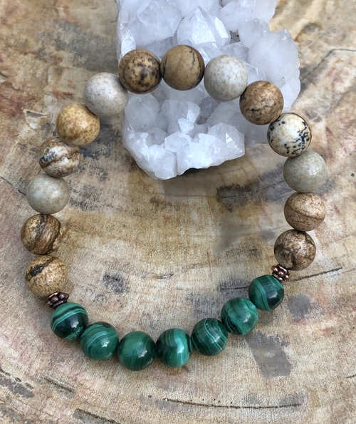 Malachite & Picture Jasper Stretch Bracelet! Genuine Stones! - Image 2
