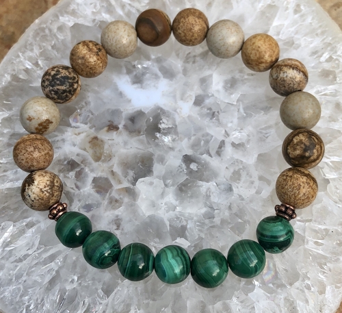 Malachite & Picture Jasper Stretch Bracelet! Genuine Stones! - Image 3