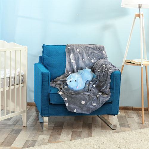 Glow in the Dark Blanket & Pillow Set-Gray & Blue - Image 5