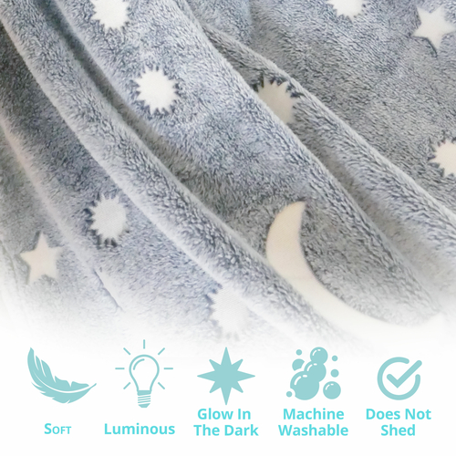 Glow in the Dark Blanket & Pillow Set-Gray & Blue - Image 6