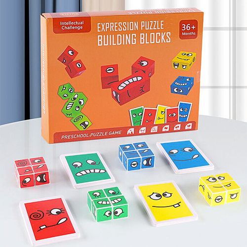 Zunammy Wooden Expressions Matching Block Puzzles Toy Board Games - Image 2