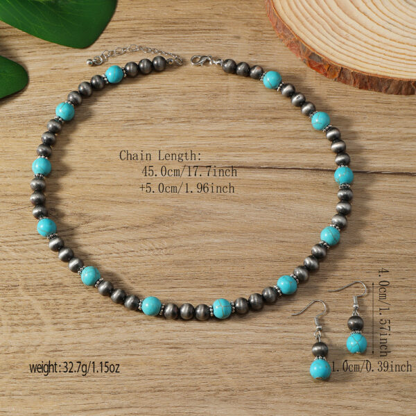 Cross-border New Earrings And Necklace 2-piece Set Fashion Turquoise Beaded Earrings And Necklace - Image 6