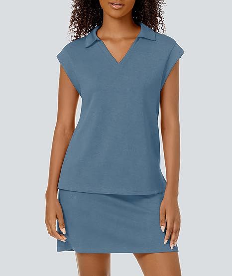 Casual Covered-Sleeve Lapel Shirt And Summer Sports Skirt Set - Image 36