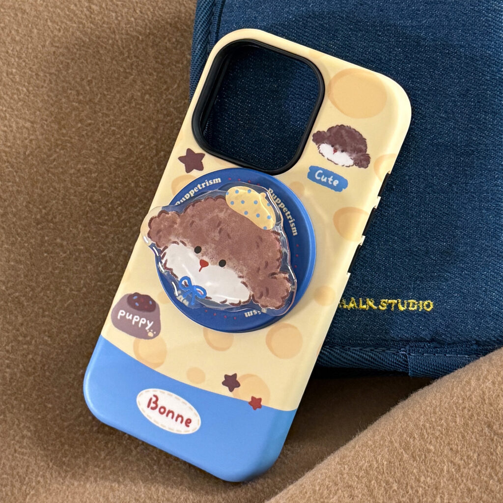 Cheese Puppy Magnetic Holder Phone Case With Cartoon Film Design