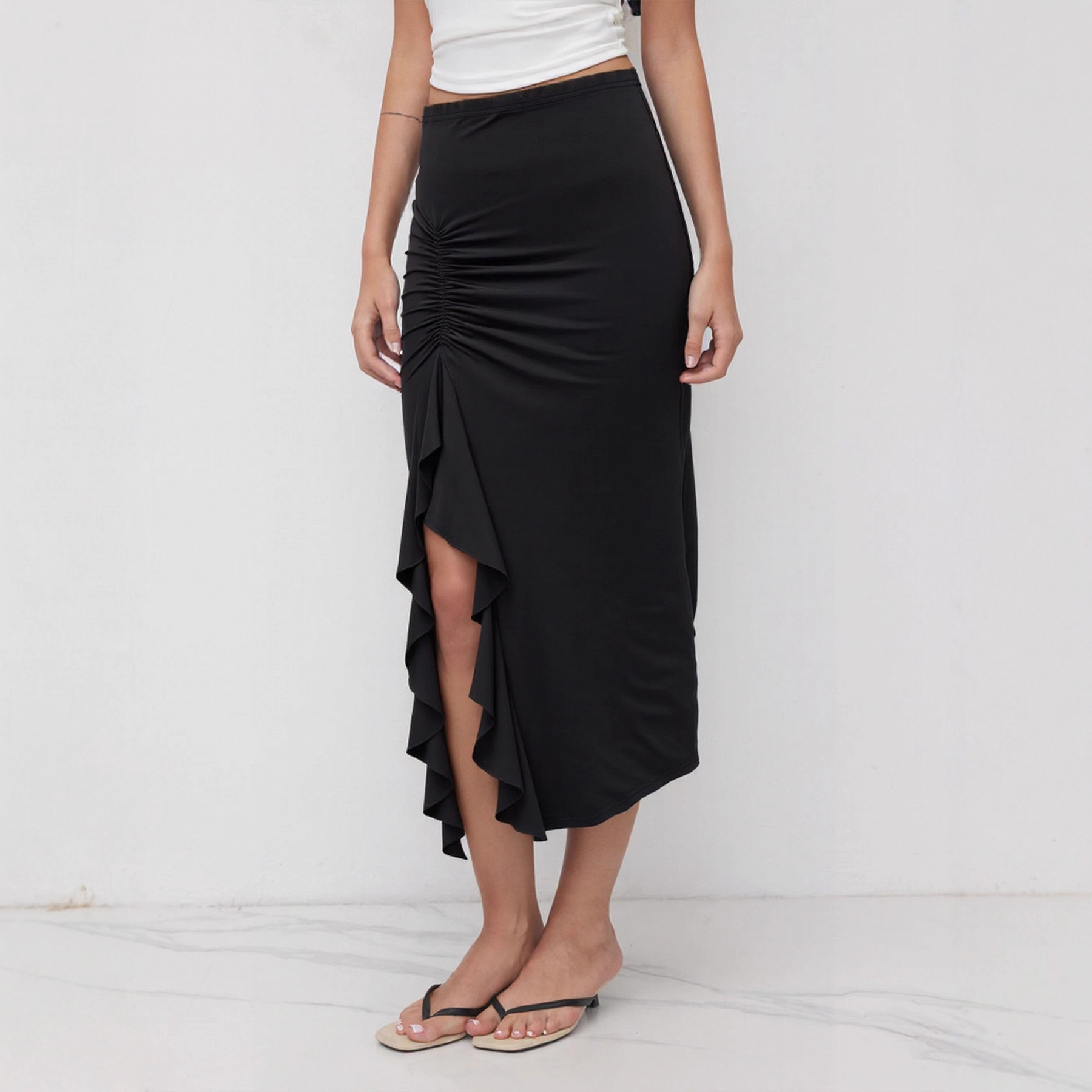 Irregular Ruffle-Patchwork High-Waist Skirt - Image 1