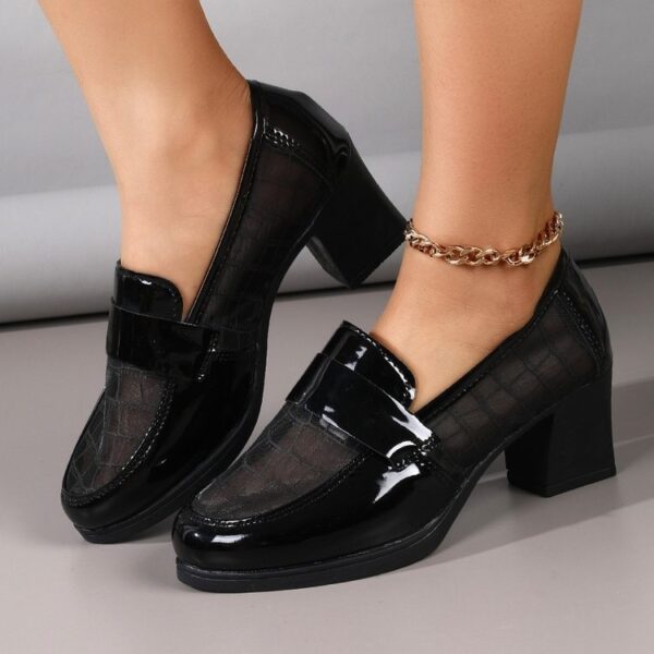 2026 Summer Women's Mesh Breathable High Heels, Hollow Soft Leather Pumps, Mid-Heel Chunky Heel Office Shoes With Soft Sole - Image 5