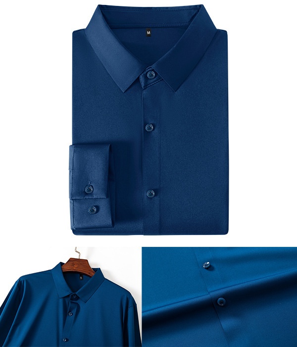 High-elasticity Mens Seamless Wrinkle-free Ice-silk Long-sleeve Shirt - Image 14