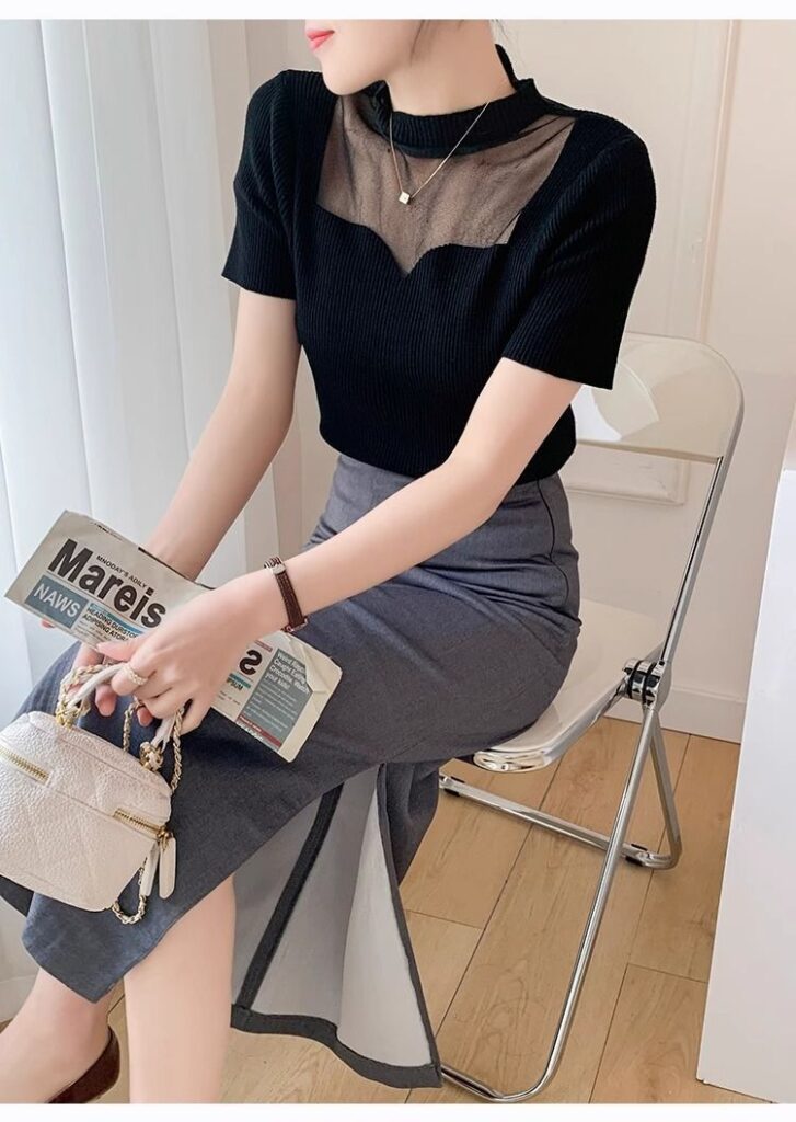 Women's Crew-Neck Short Organza French Top