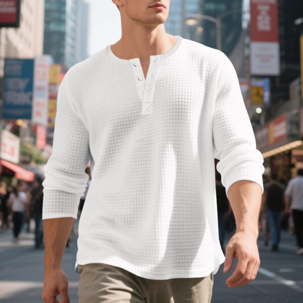 Men's Jacquard Small Plaid Button-Down Henry Long Sleeve - Image 35