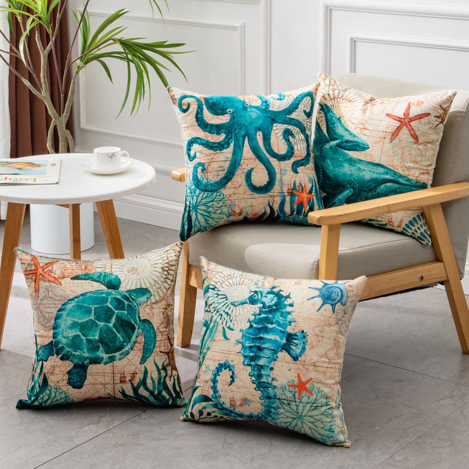 Cushion Covers Sea Turtle Printed Throw Pillow Cases For Home Decor Sofa Chair Seat - Image 1