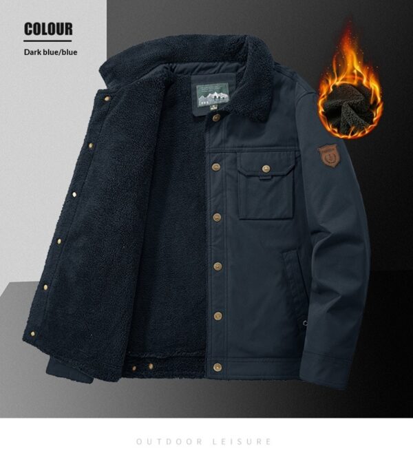 Washed Jacket For Men Fleece-lined And Thickened Lambswool Casual Style - Image 13