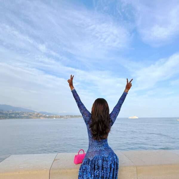 Womens Printed High-Neck, Defined-Waist, Long-Sleeve, Flared Hem SpringAutumn Dress - Image 4