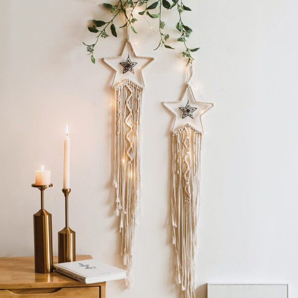 Woven Tapestry Star Moon Decoration Dreamcatcher Hanging Lamp Bedroom Wall Hanging - Image 2
