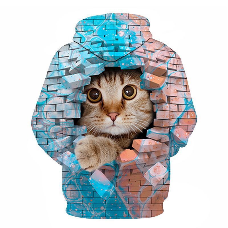 Couples Hoodie With 3D Digital Cat Print - Image 28