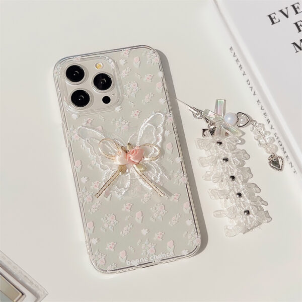 Aesthetic Embroidered Butterfly Flower Phone Case With A Transparent Lace Pendant - Image 12