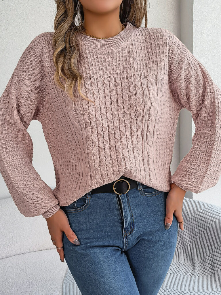Women's Cable-Knit Lantern-Sleeve Pullover Sweater
