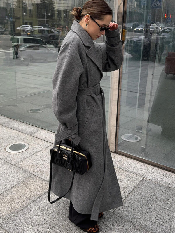 Fashionable Commuter-Style Lapel-Collar Split Loose Long Coat - Image 13