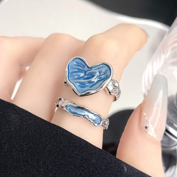 Dripping Glaze Texture Heart-shaped Adjustable Ring Set - Image 6
