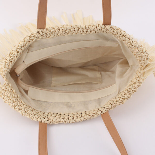 New Semi-circular Tassel Straw Shoulder Bag With Tassels And Paper Trim - Image 3