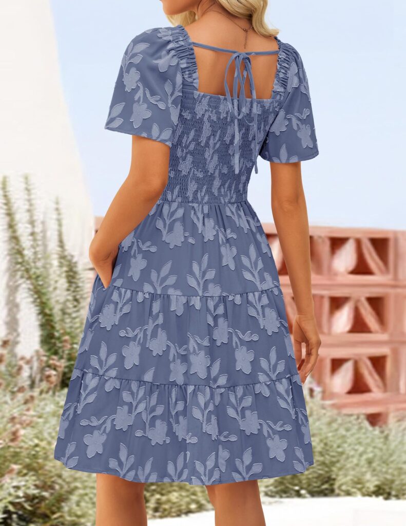 Short-sleeve Square-neck Flowy Floral Dress