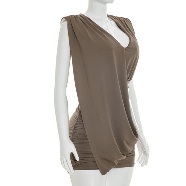 Designer Deep V-Neck Sleeveless Pleated Dress For Women - Image 14