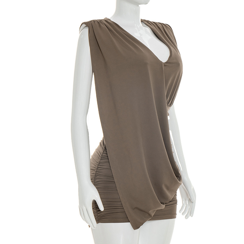 Designer Deep V-Neck Sleeveless Pleated Dress For Women - Image 14