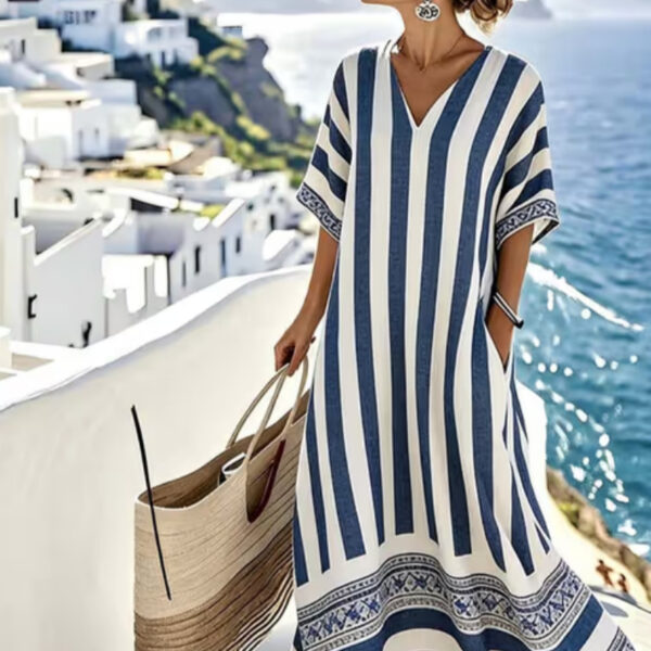 Women'S Casual Color-Block Striped Dress - Image 8