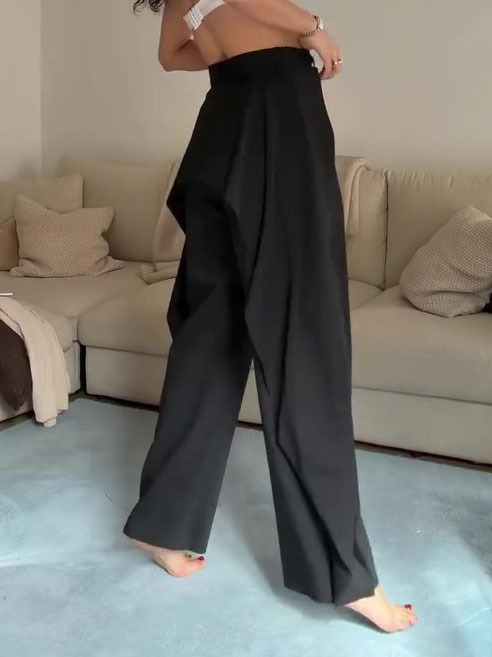 High Waist Draped Wide Leg Suit Pants - Image 5
