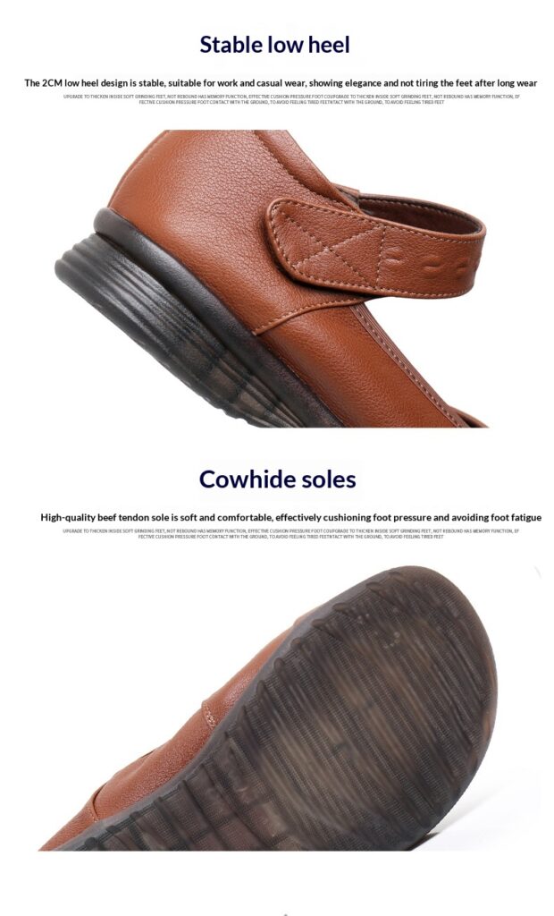 Genuine Leather Single-Strap Velcro Closure Plus-Size Round-Toe Flat Shoes