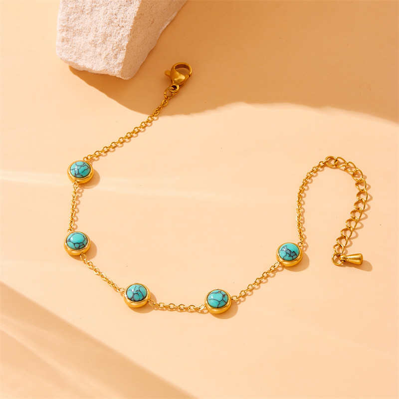 Retro All-Match Blue Turquoise Stainless Steel Jewelry Set - Image 2