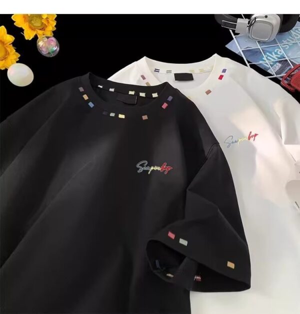 Retro High-Street Embroidered Loose-Fit Half-Sleeve Top - Image 14
