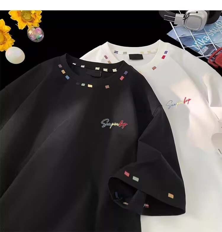 Retro High-Street Embroidered Loose-Fit Half-Sleeve Top - Image 14