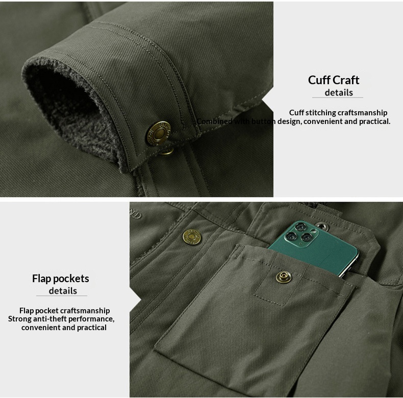 Washed Jacket For Men Fleece-lined And Thickened Lambswool Casual Style - Image 14