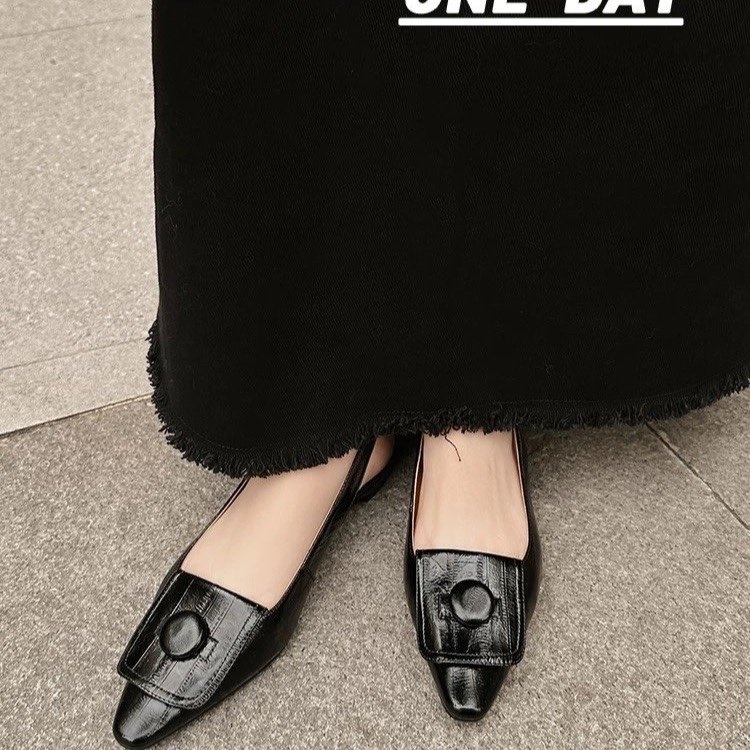French Retro Metal Buckle Pointed Toe Slingback Flats For Women - Image 6