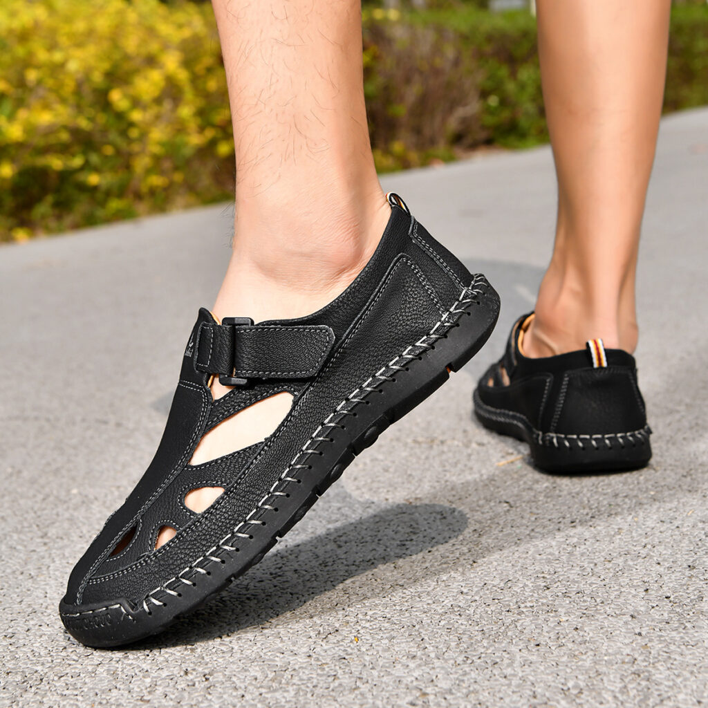 Breathable Hand-Sewn Mens Closed-Toe Sandals