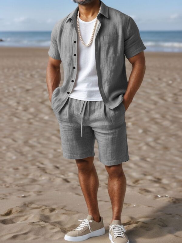 Men's Casual Linen Loose-Fit Button-Up Shirt With Lapel Collar - Image 27