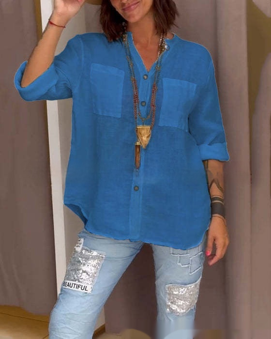 Women's Casual V-Neck Three-Quarter Sleeve Shirt - Image 4