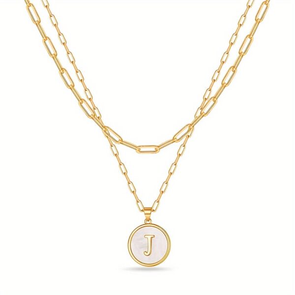 Circular Minimalist 26-Letter Pendant Double-Layer Necklace - Image 21