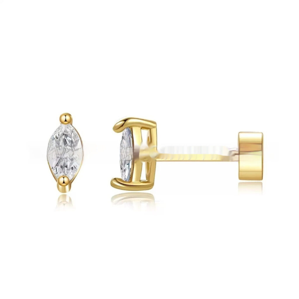 Two-claw Zircon Stud Earrings, Unique Niche Design With Zircon Inlay