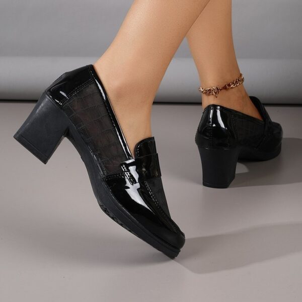 2026 Summer Women's Mesh Breathable High Heels, Hollow Soft Leather Pumps, Mid-Heel Chunky Heel Office Shoes With Soft Sole