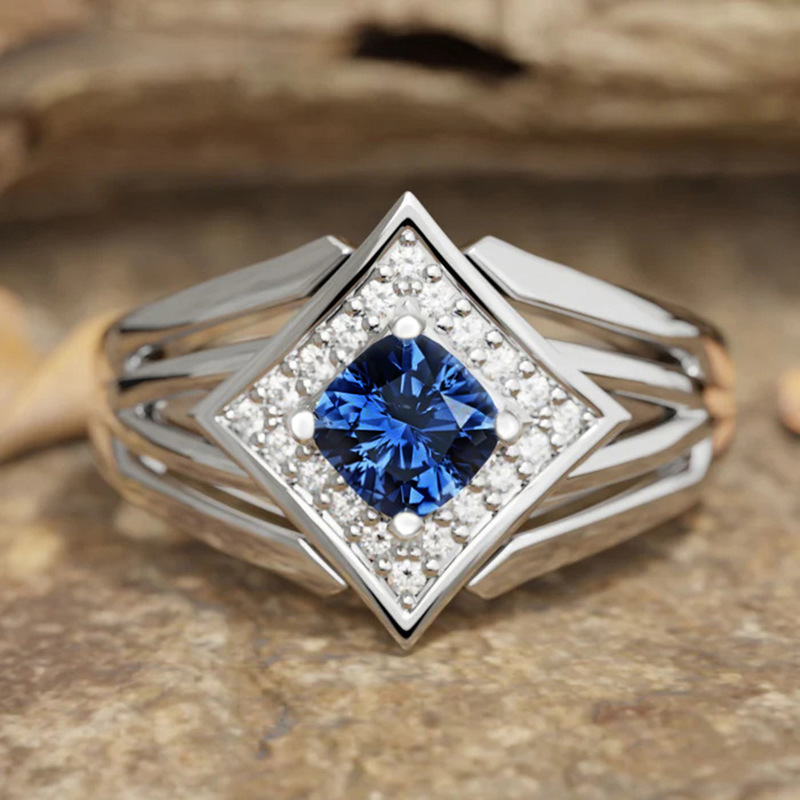 Womens Diamond-shaped Geometric Micro-pave Cubic Zirconia Multi-layer Ring - Image 12
