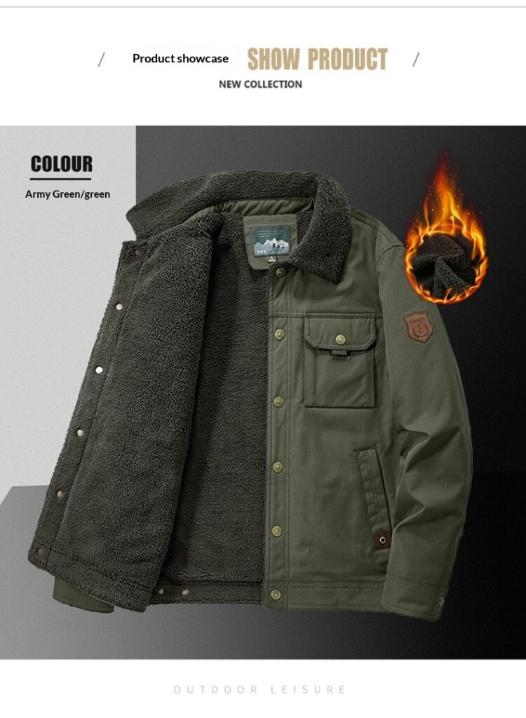 Washed Jacket For Men Fleece-lined And Thickened Lambswool Casual Style