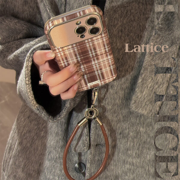 Brown Plaid Phone Case With A Drop-proof Lanyard - Image 5