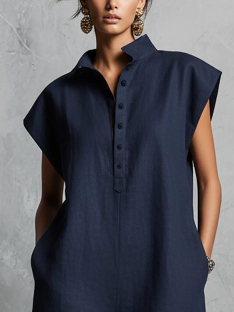 Women's Casual Lapel-Neck Sleeveless Short Jumpsuit
