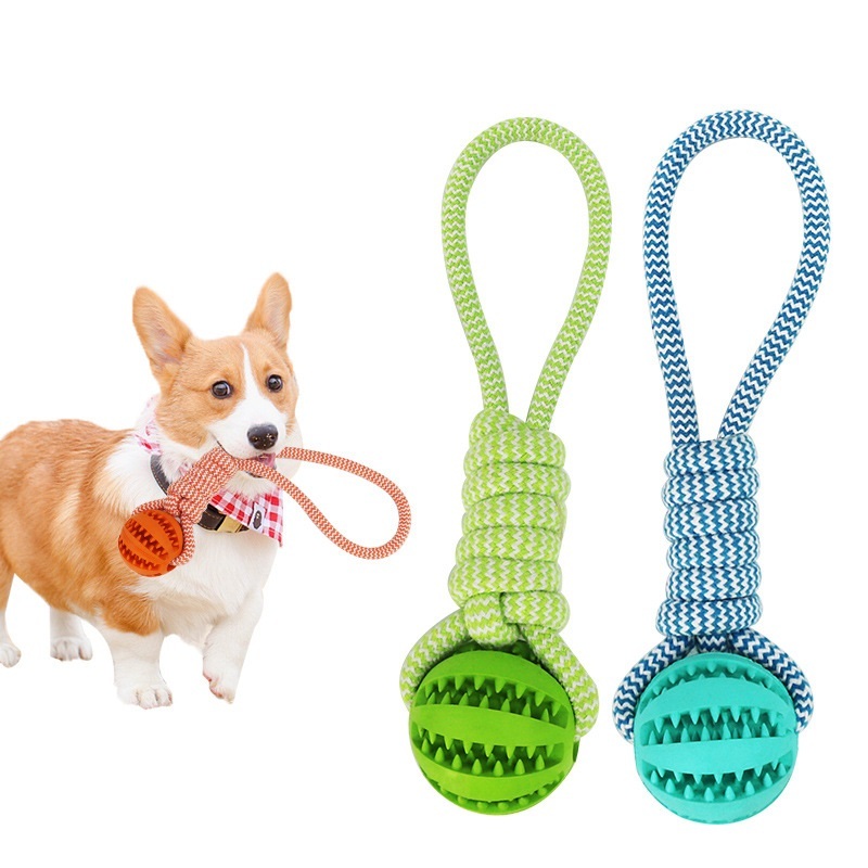 Dog Toys Treat Balls Interactive Hemp Rope Rubber Leaking Balls For Small Dogs Chewing Bite Resistant Toys Pet Tooth Cleaning Bite Resistant Toy Ball For Pet Dogs Puppy - Image 1