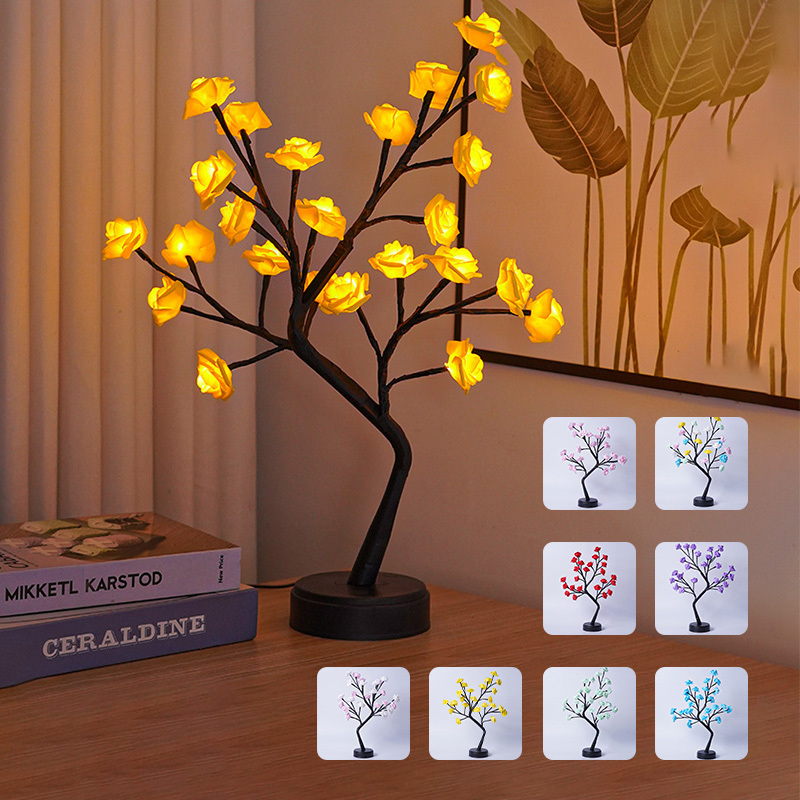 Table Lamp Flower Tree Rose Lamps Fairy Desk Night Lights USB Operated Gifts For Wedding Valentine Christmas Decoration - Image 1