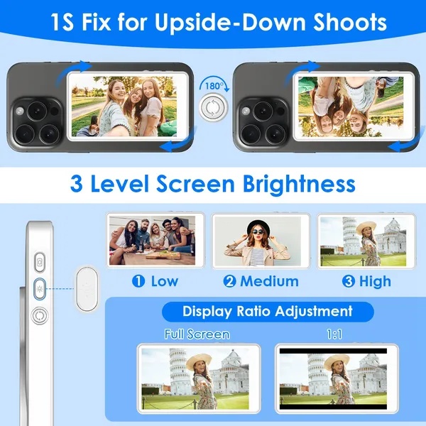 Vlog Selfie Monitor Screen Magnetic Rear Camera Phone Monitor Wireless Selfie Monitor Screen With 33FT Remote For Vlog Live Stream Compatible With IOS Android - Image 4