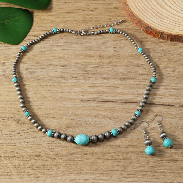 Cross-border New Earrings And Necklace 2-piece Set Fashion Turquoise Beaded Earrings And Necklace - Image 13